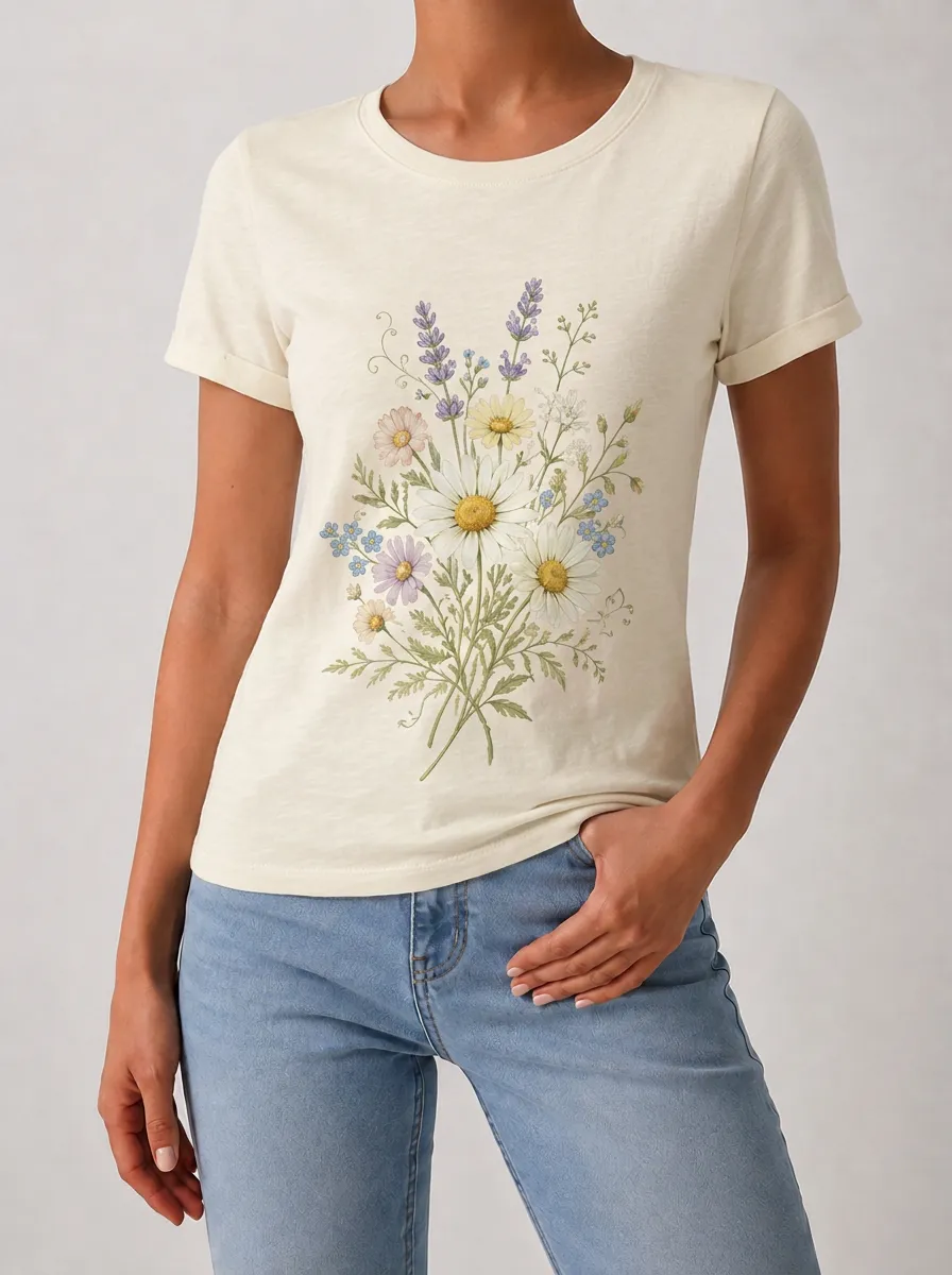 Women's Floral Graphic Crewneck T-Shirt Lavender-Graphic