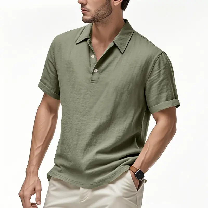 Button Placket Spread Collar Polo Shirt