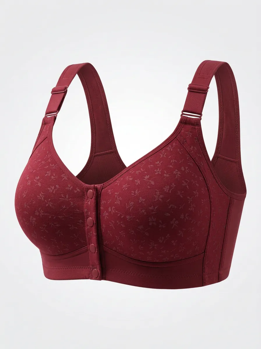 Women's Plus Size Sage Green Floral Front-Closure Full-Coverage Wireless Bra