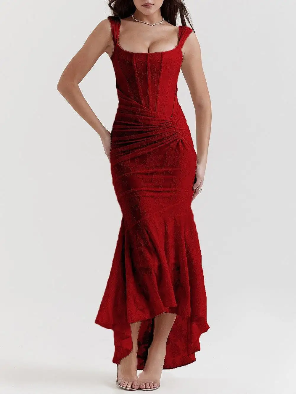 Women's Bodycon Jacquard Floral Ruched Dress