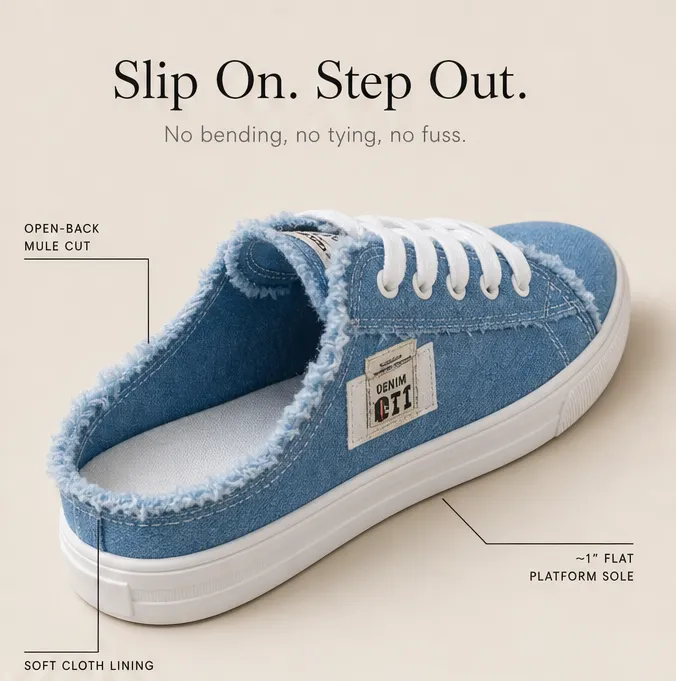 Frayed Denim Slip On Sneakers