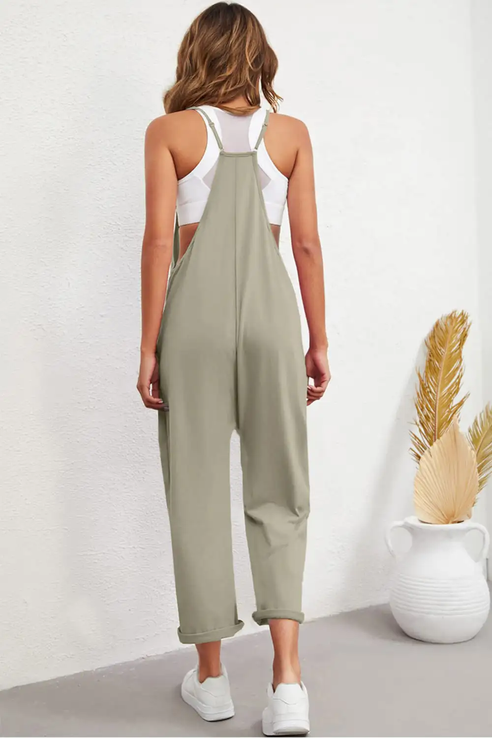 Pocketed Adjustable Spaghetti Strap Straight Leg Accessory