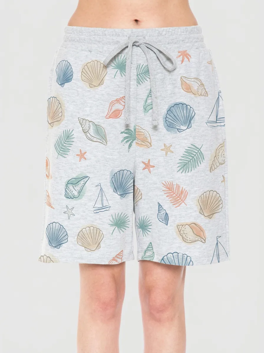Women's Coastal Seashell Sailboat Graphic Shorts