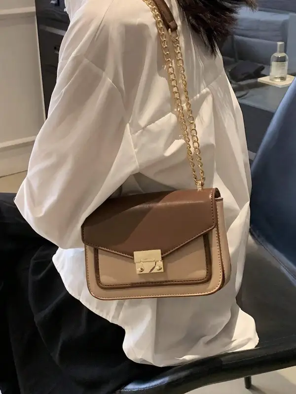 Push Lock Chain Decor Flap Square Bag Shoulder