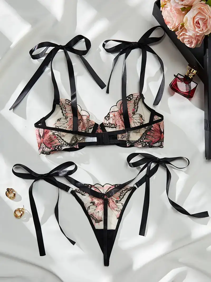 Butterfly Embroidered Lingerie Set