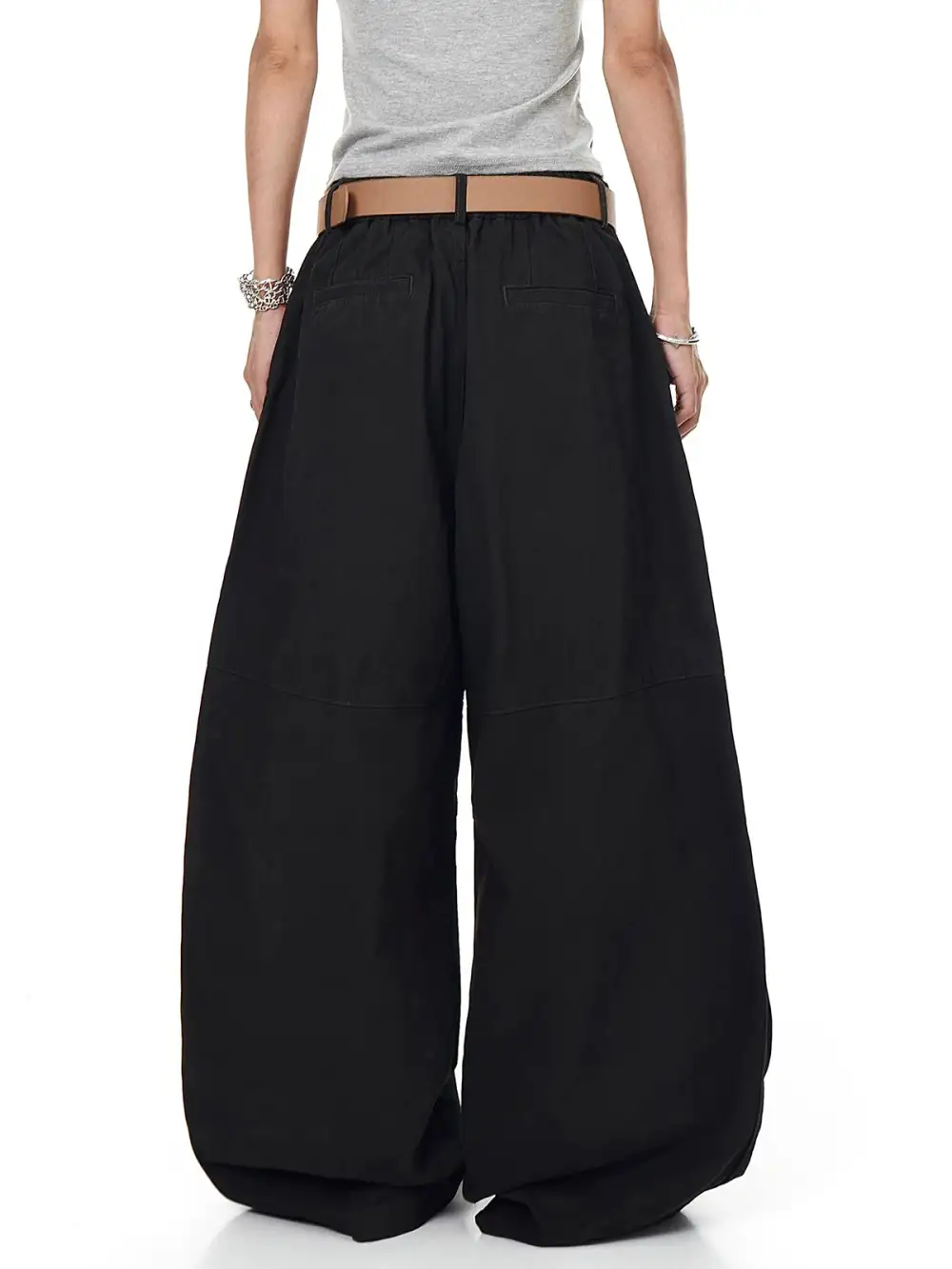 Barrel-Leg Curved-Cut Pants