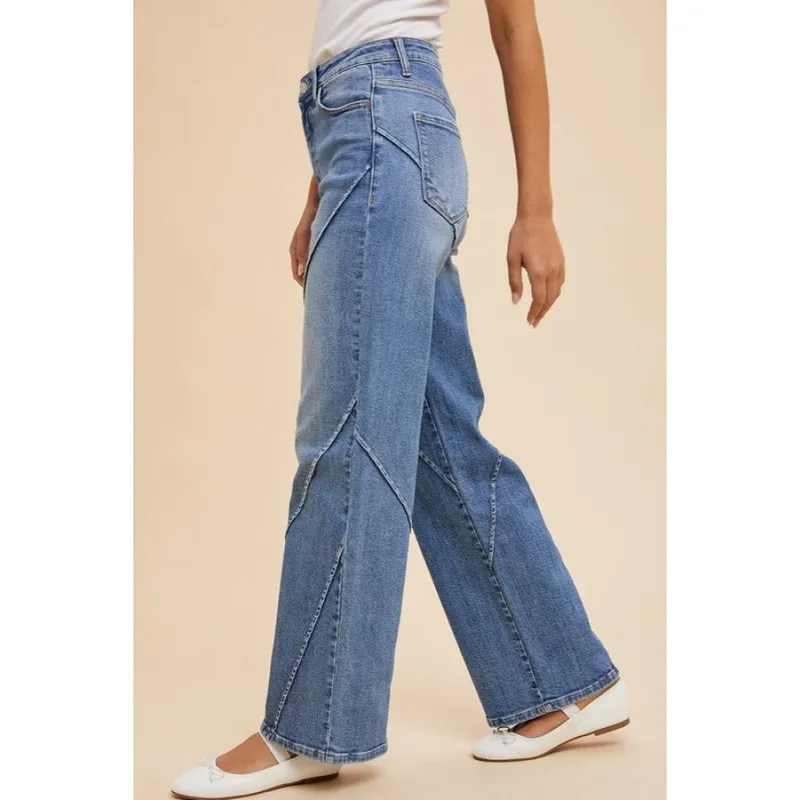 Decorative Seams Wide Leg Jeans