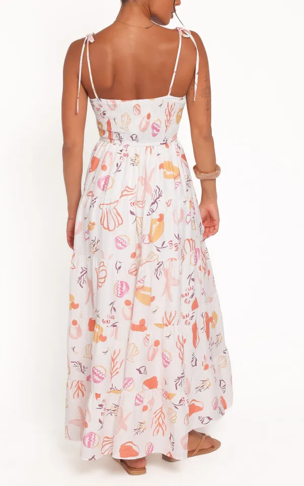Multi Print Shirred Maxi Dress