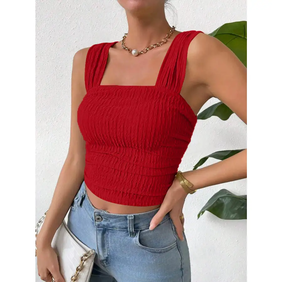 Textured Square Neck Wide Strap Tank