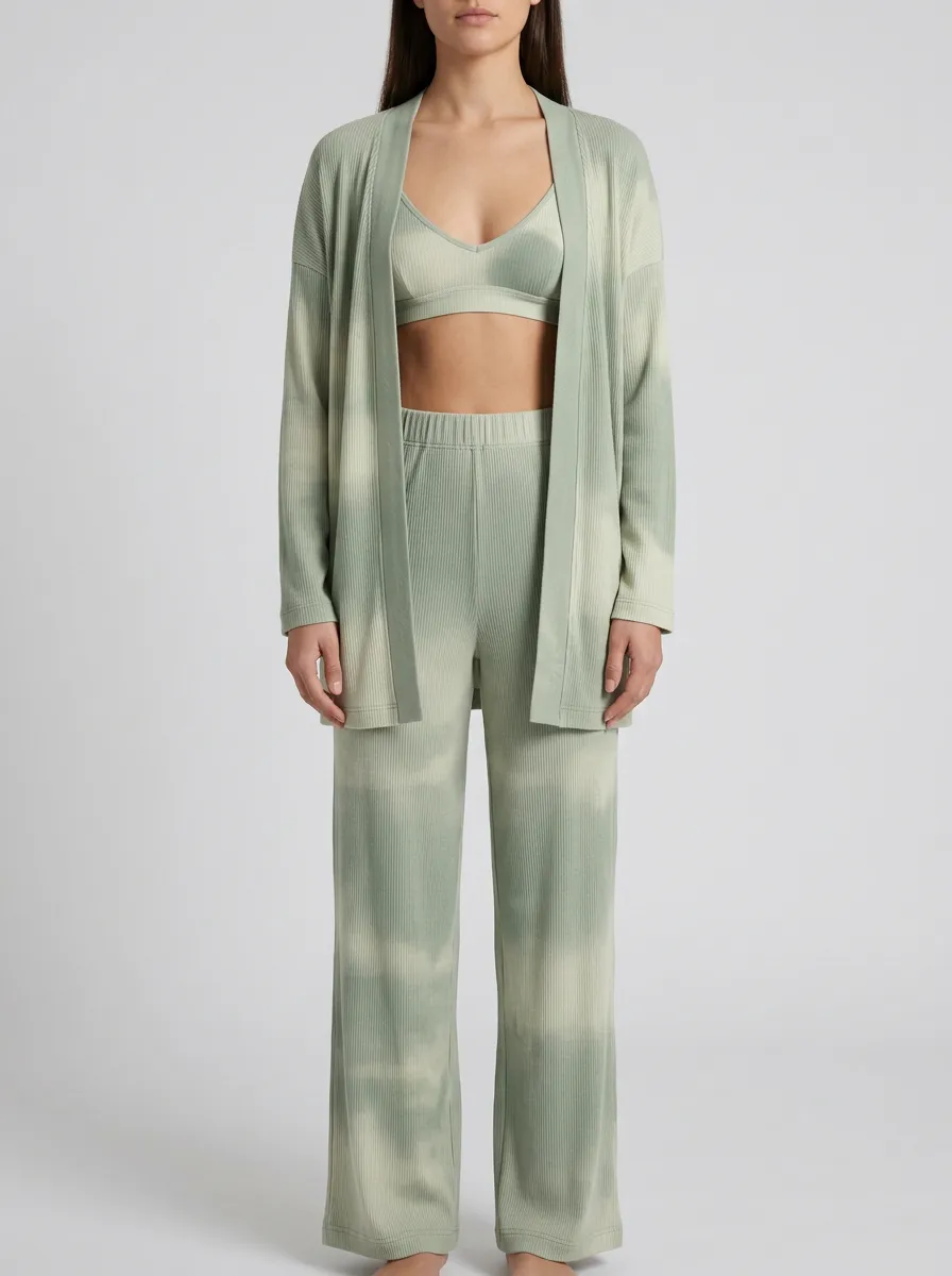 Ribbed Tie Dye Cardigan Lounge Set