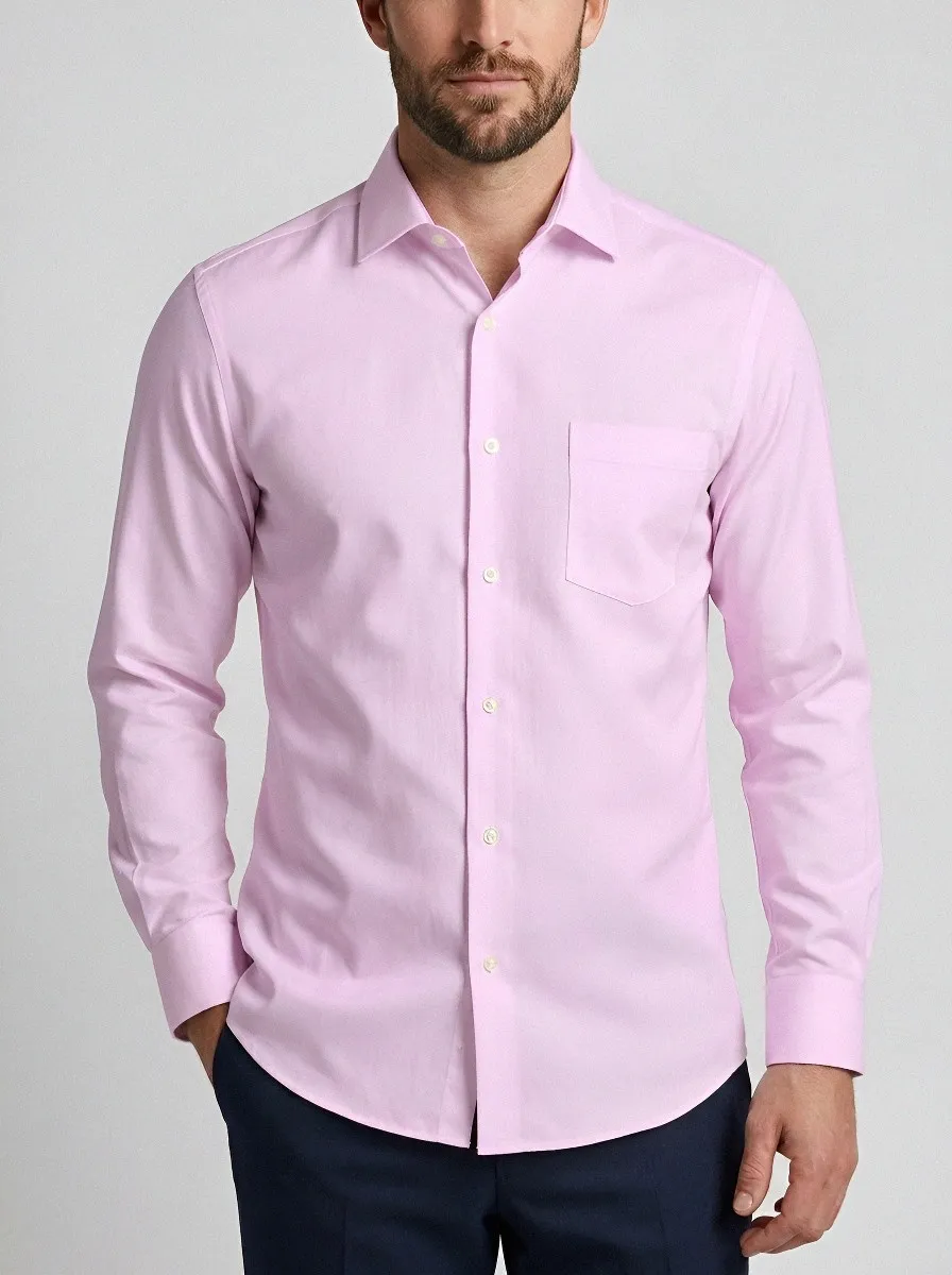 Men's White Point Collar Long-Sleeve Dress Shirt