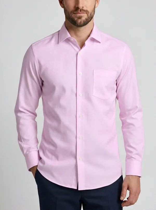 Men's White Point Collar Long-Sleeve Dress Shirt