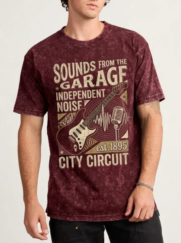 Men's Rock Band Garage Guitar Microphone Printed T-shirt