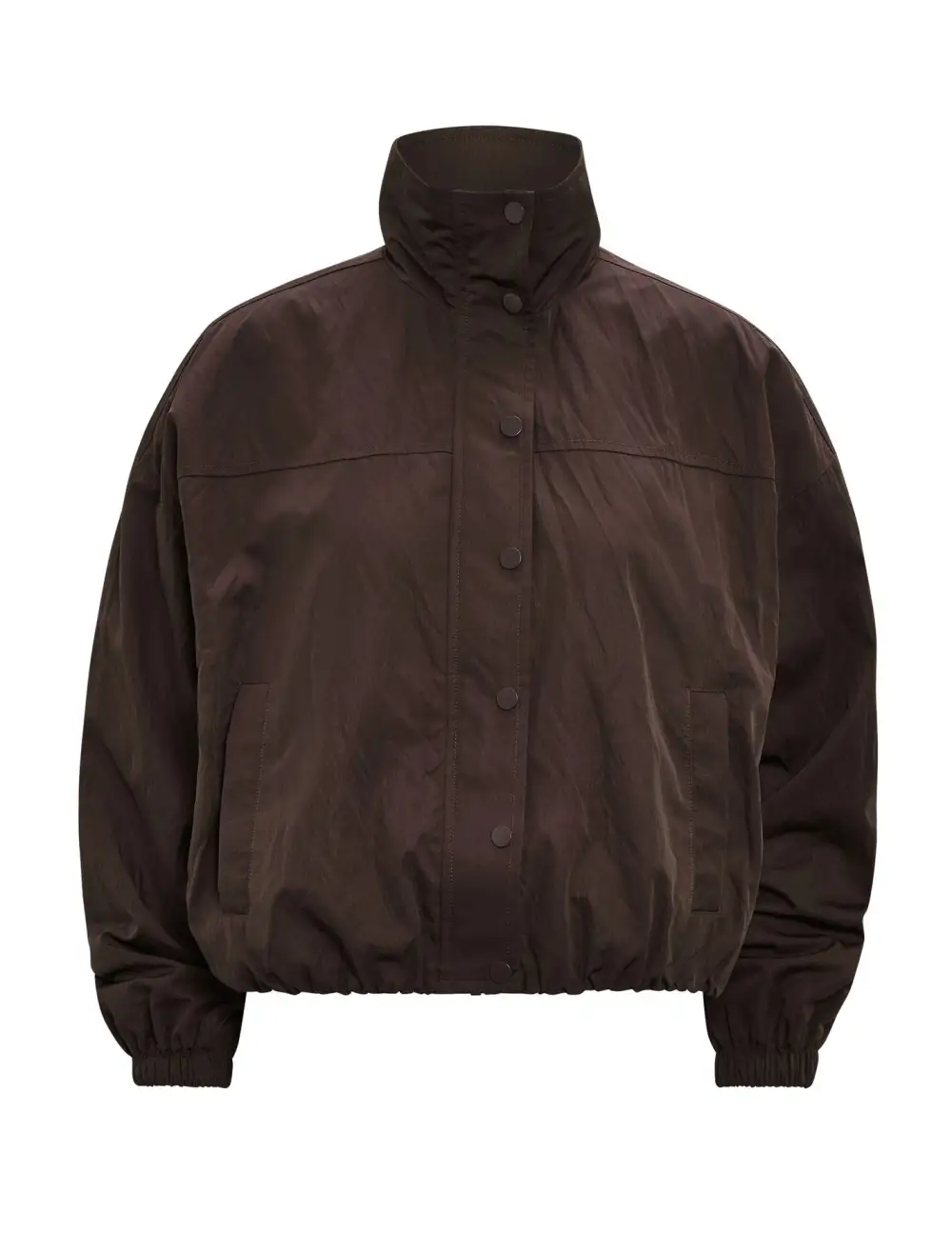 Dark Brown Button-Front Drawstring Hem Windbreaker