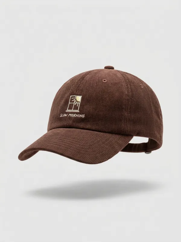 Slow-Morning Window-Motif Corduroy Embroidered Unisex Baseball Cap
