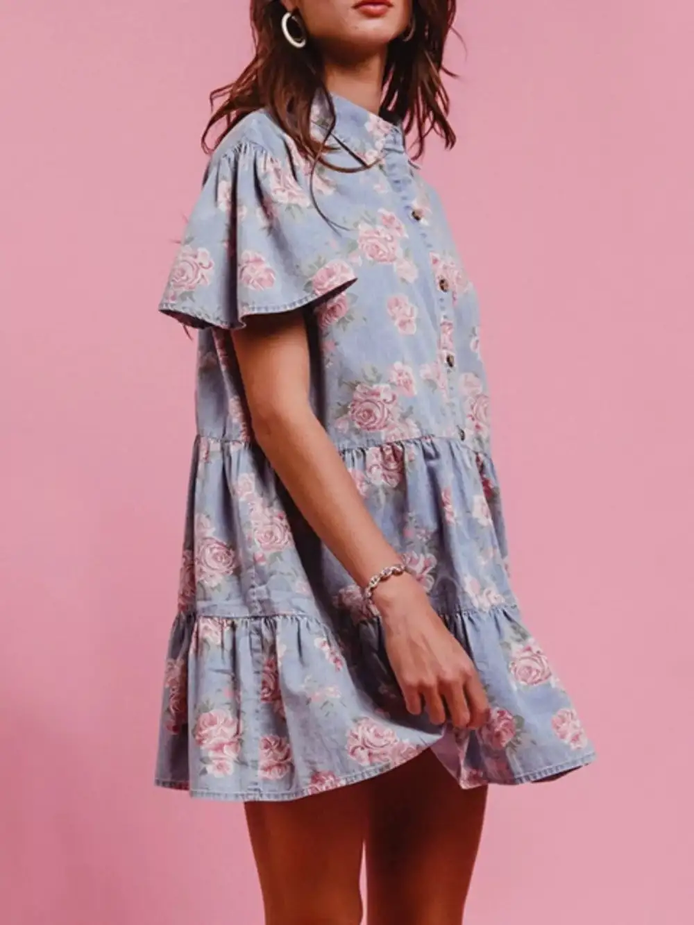 Floral Printed Denim Mini Dress