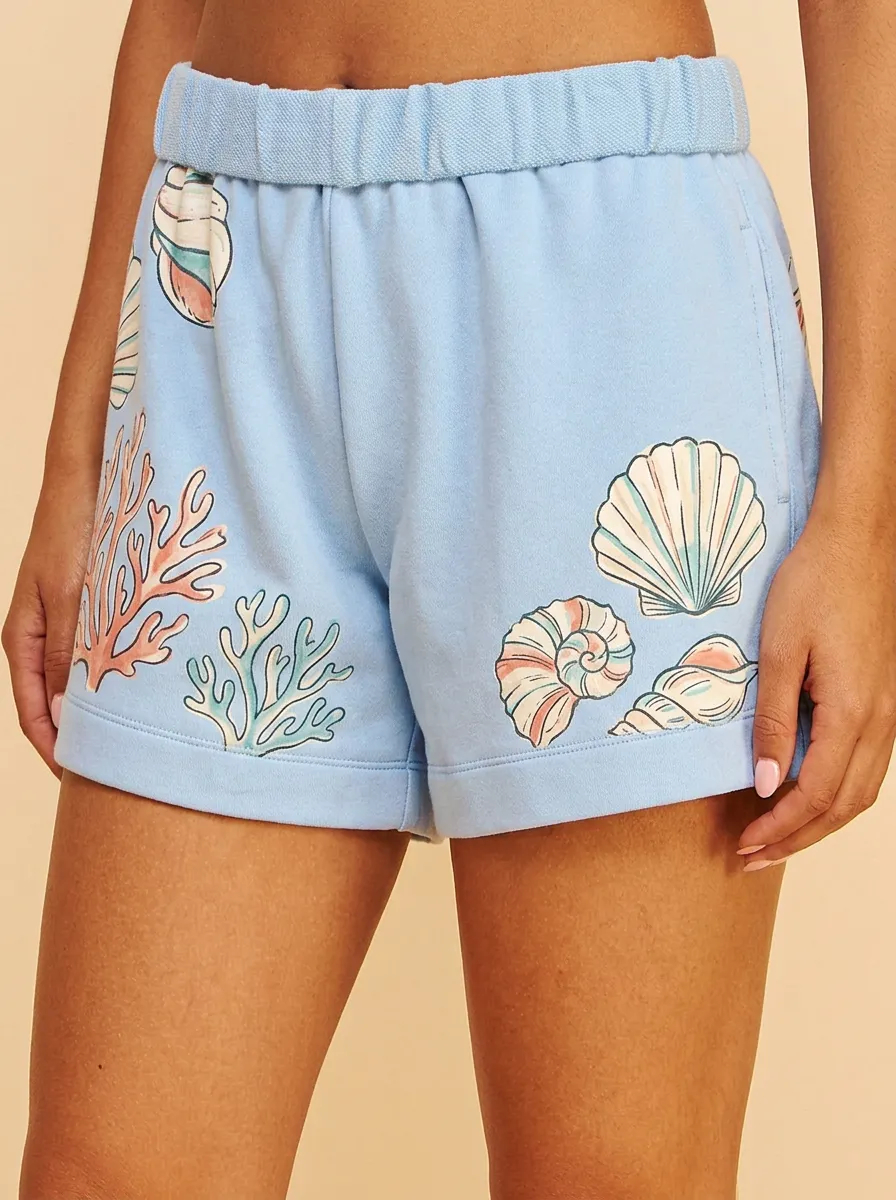 Women's Coastal Seashell Coral Graphic Shorts