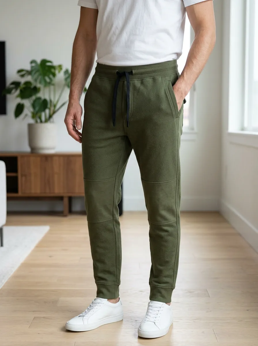 Men's Olive Green Drawstring Slim Fit Jogger Pants