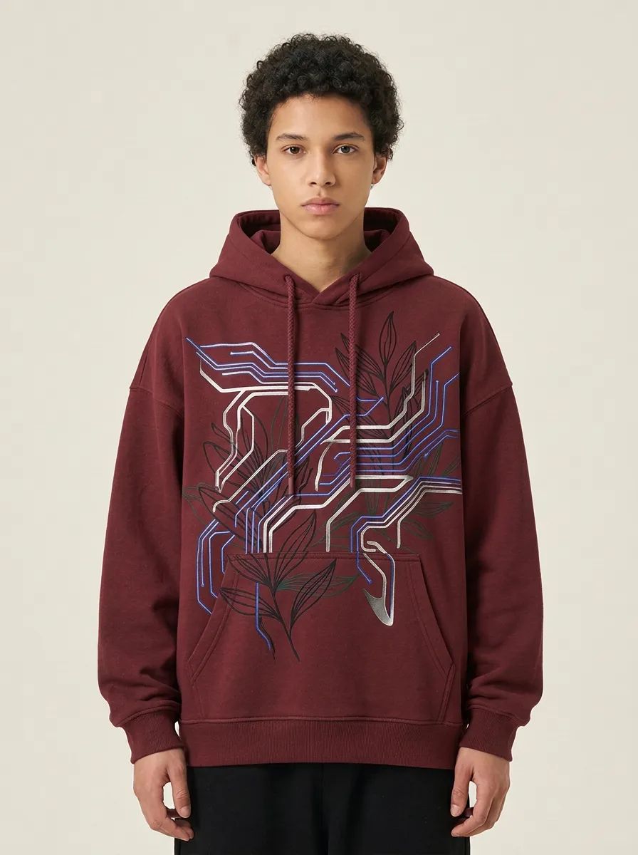 Unisex Cyberpunk Botanical Circuit Hoodie