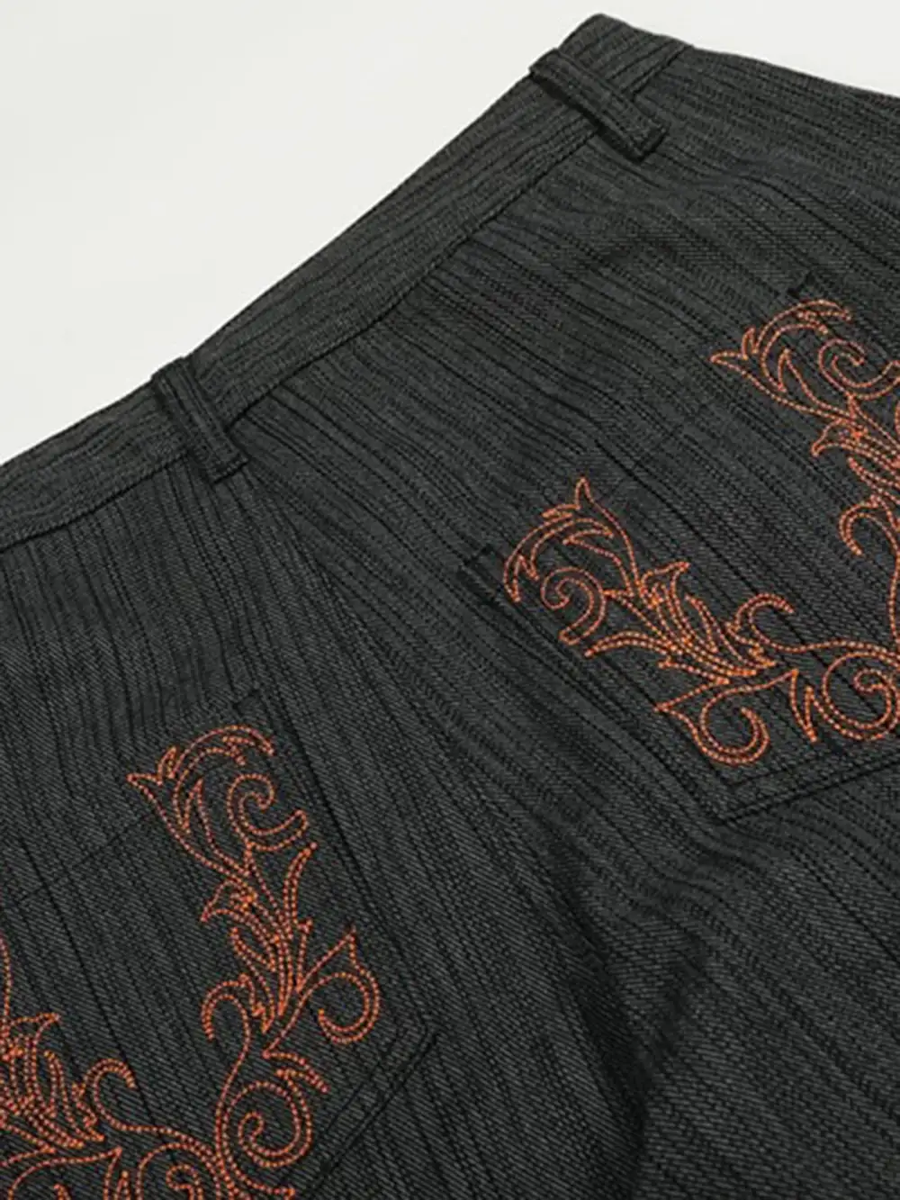 Curved-Cut Embroidered Pants