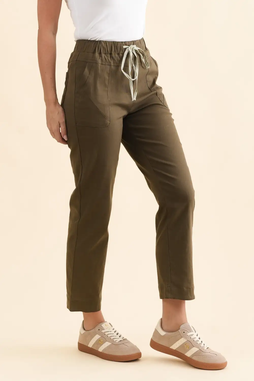 Linen Blend High Rise Drawstring Pants