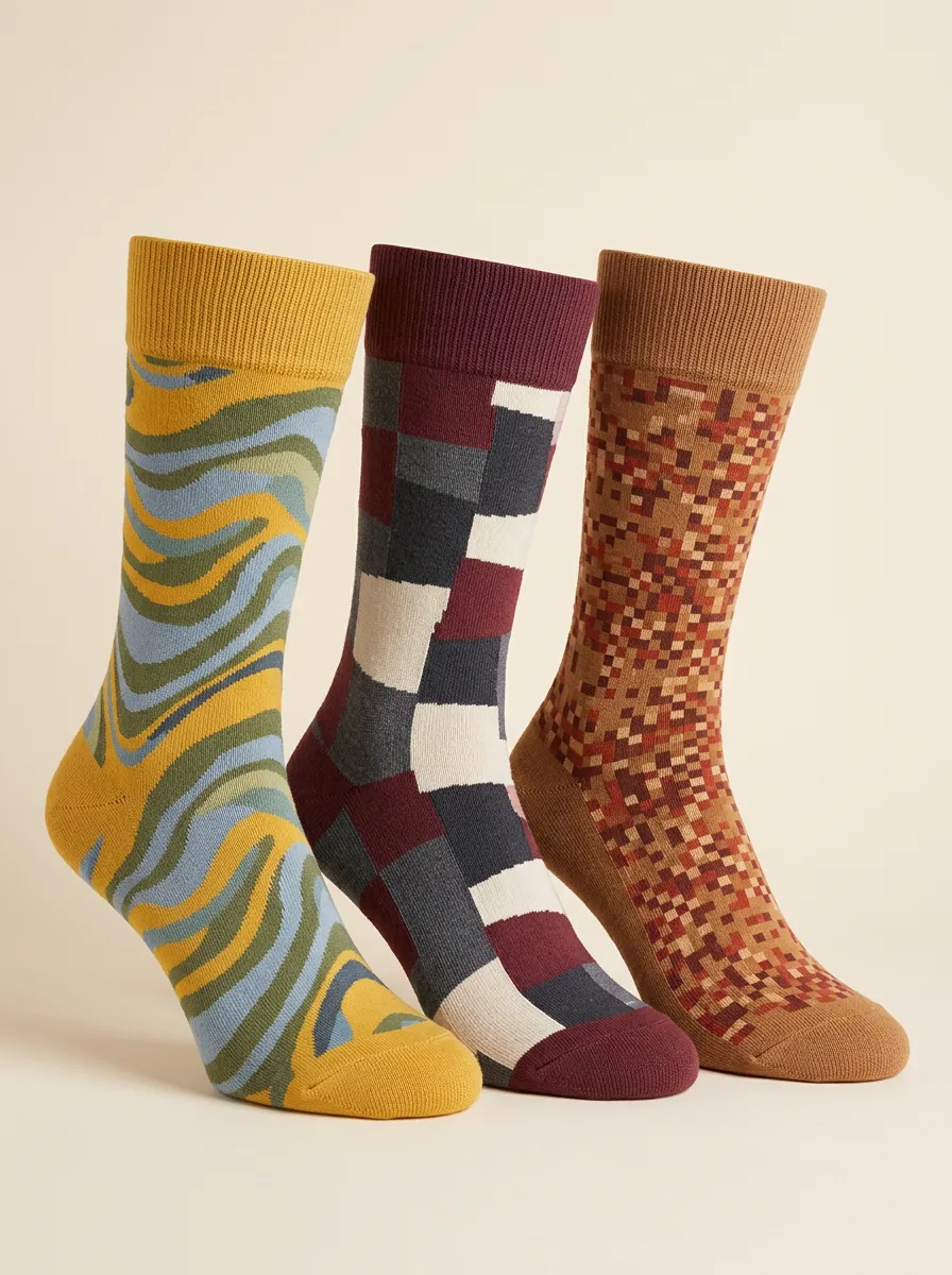 Men's Retro Abstract Geometric Printed Three-Pack Socks