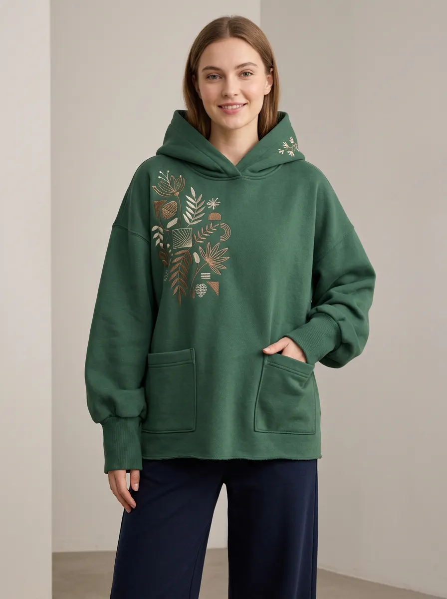 Women's Botanical Floral Geometric Graphic Nature Inspired Graphic Detail Hoodie