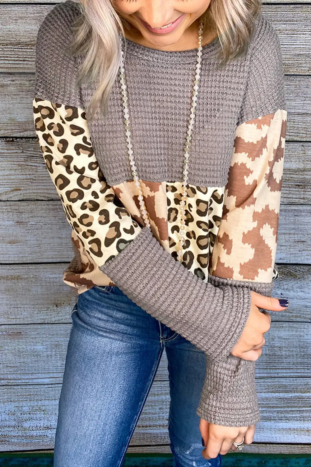 Splicing Waffle Blouse