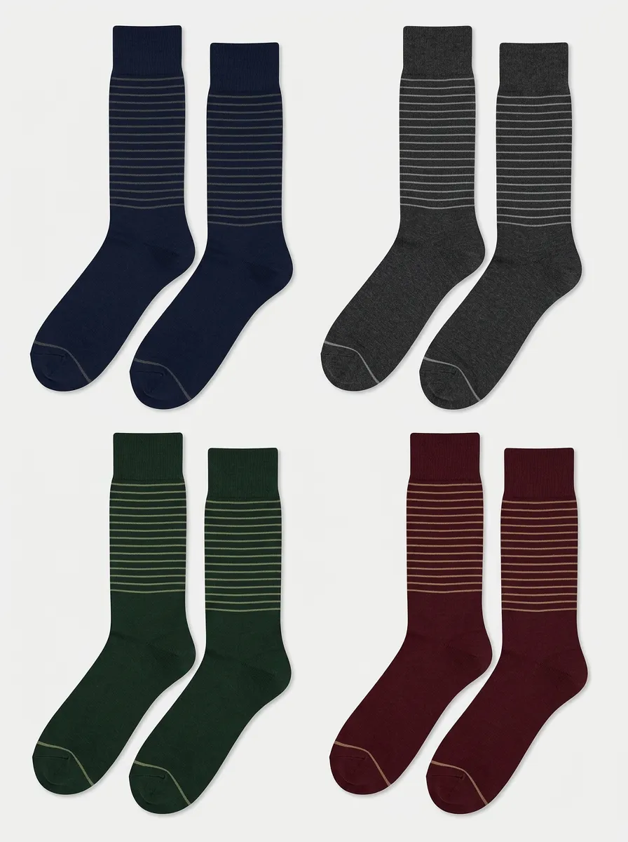 Men's Upper-Stripe Business Crew Socks Set