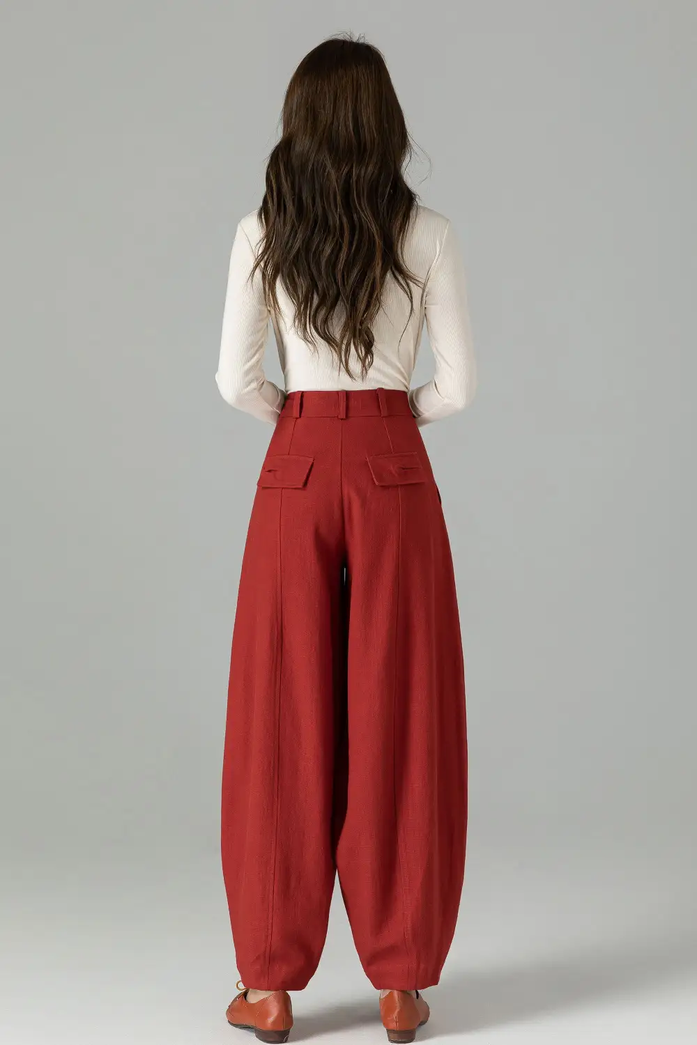 Classic Linen Cotton Wide Leg Baggy Pocketed Trousers