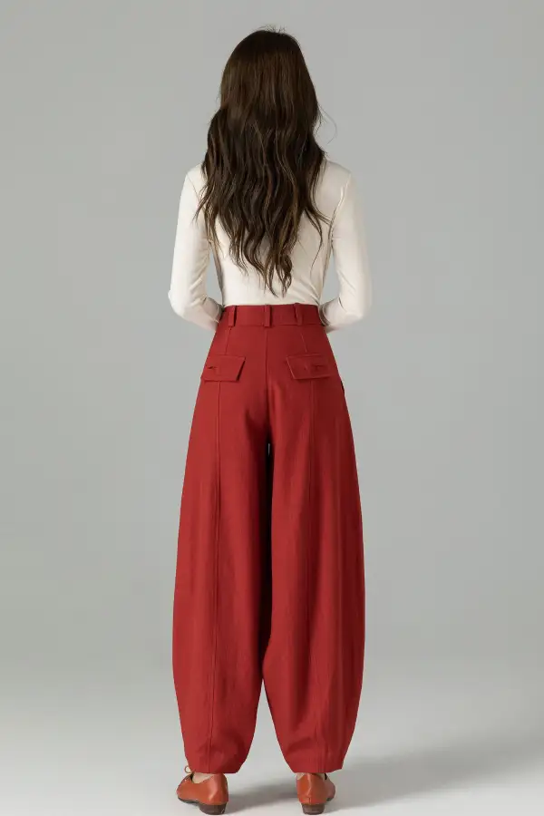 Classic Linen Cotton Wide Leg Baggy Pocketed Trousers