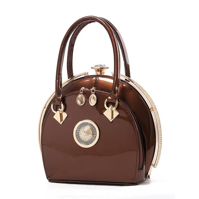 Glossy Black Round Handbag - Vintage Glam Aesthetic