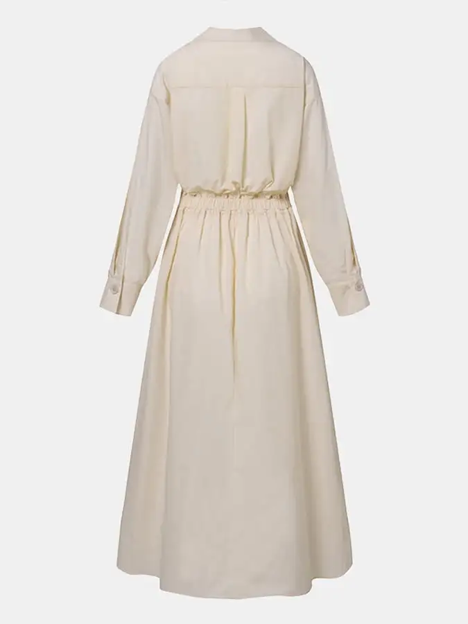 Women's Solid Pocket Button Lapel Long Sleeve Maxi Shirt Casual Dress