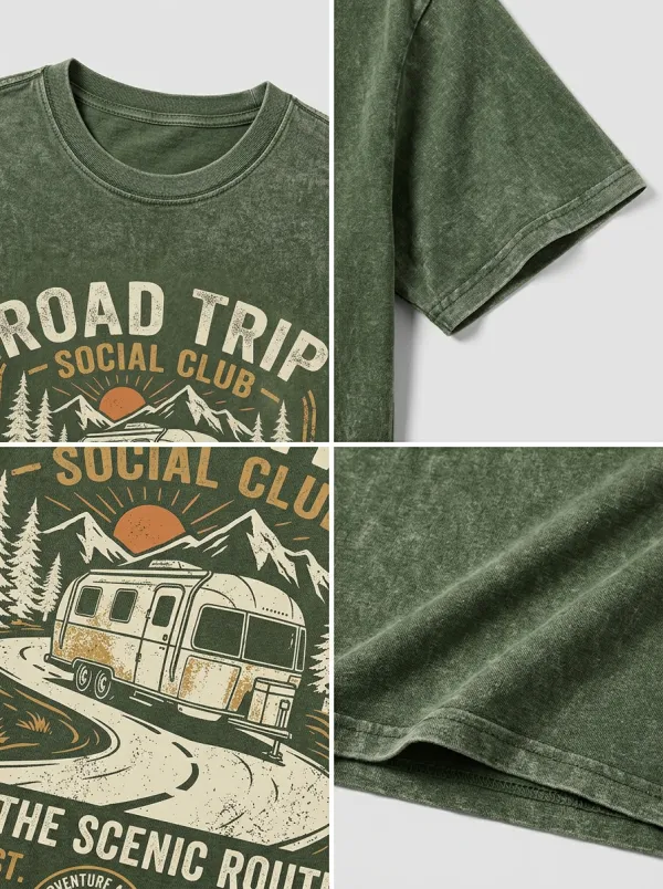 Unisex Road Trip Lover Camper Van Mountain Printed T-shirt