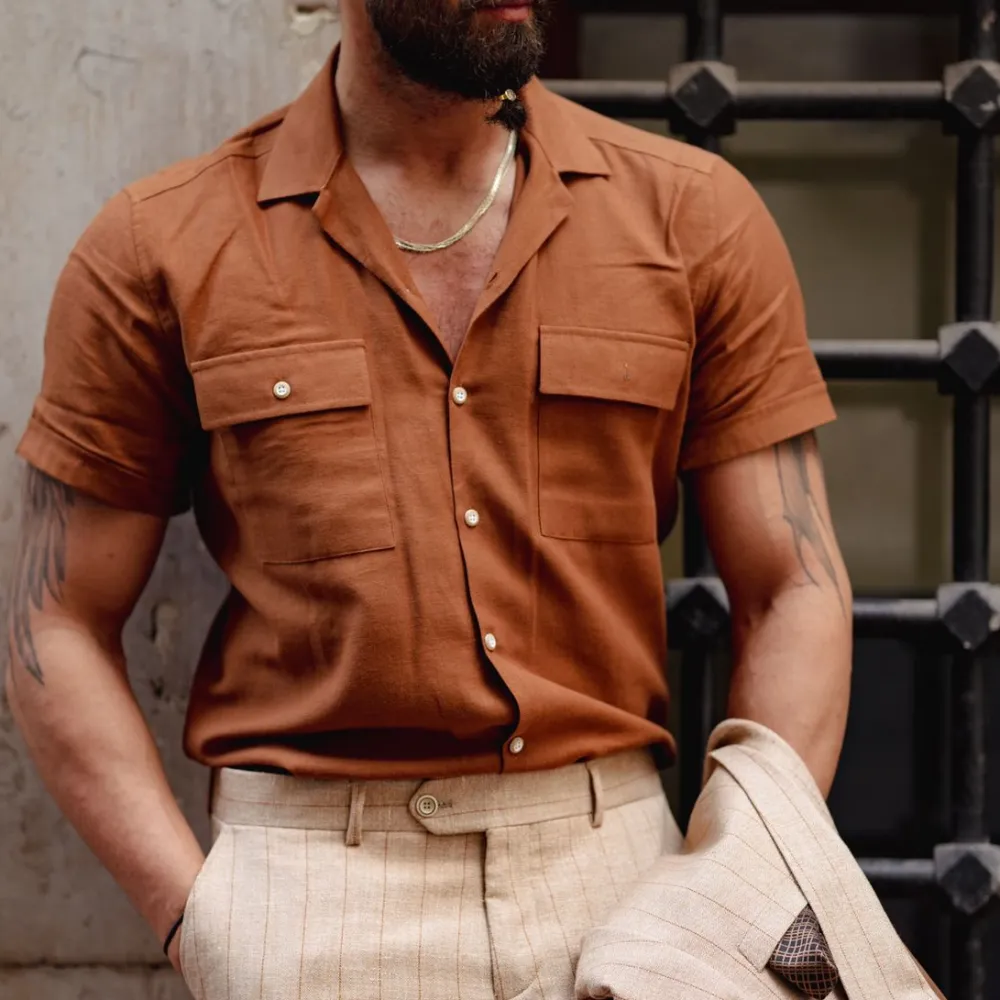 Short Sleeve Slim Fit Linen Casual Shirt