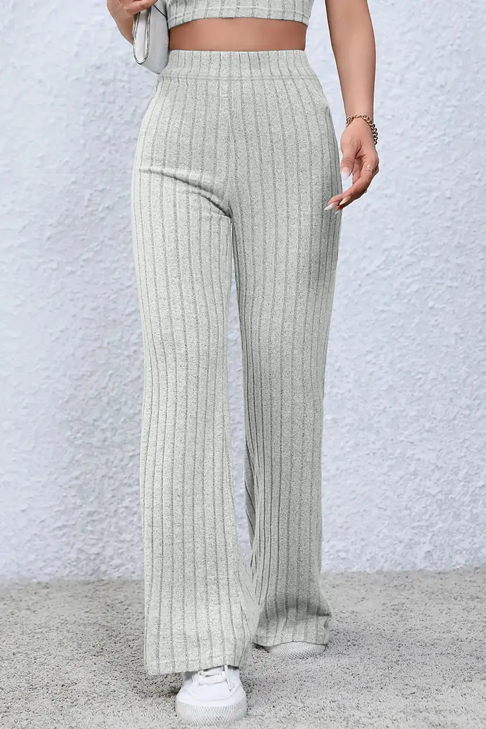 Flare High Waist Ribbed Cropped Pants
