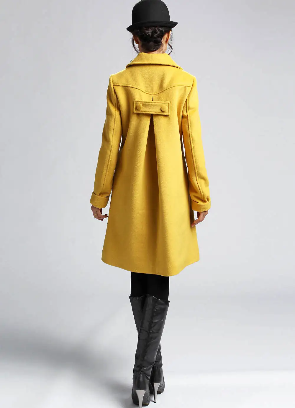 Wool Blend A Line Pocketed Coat