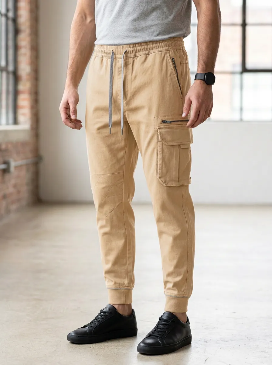 Refined Graphic Print Essential Men's Cargo Jogger Pants