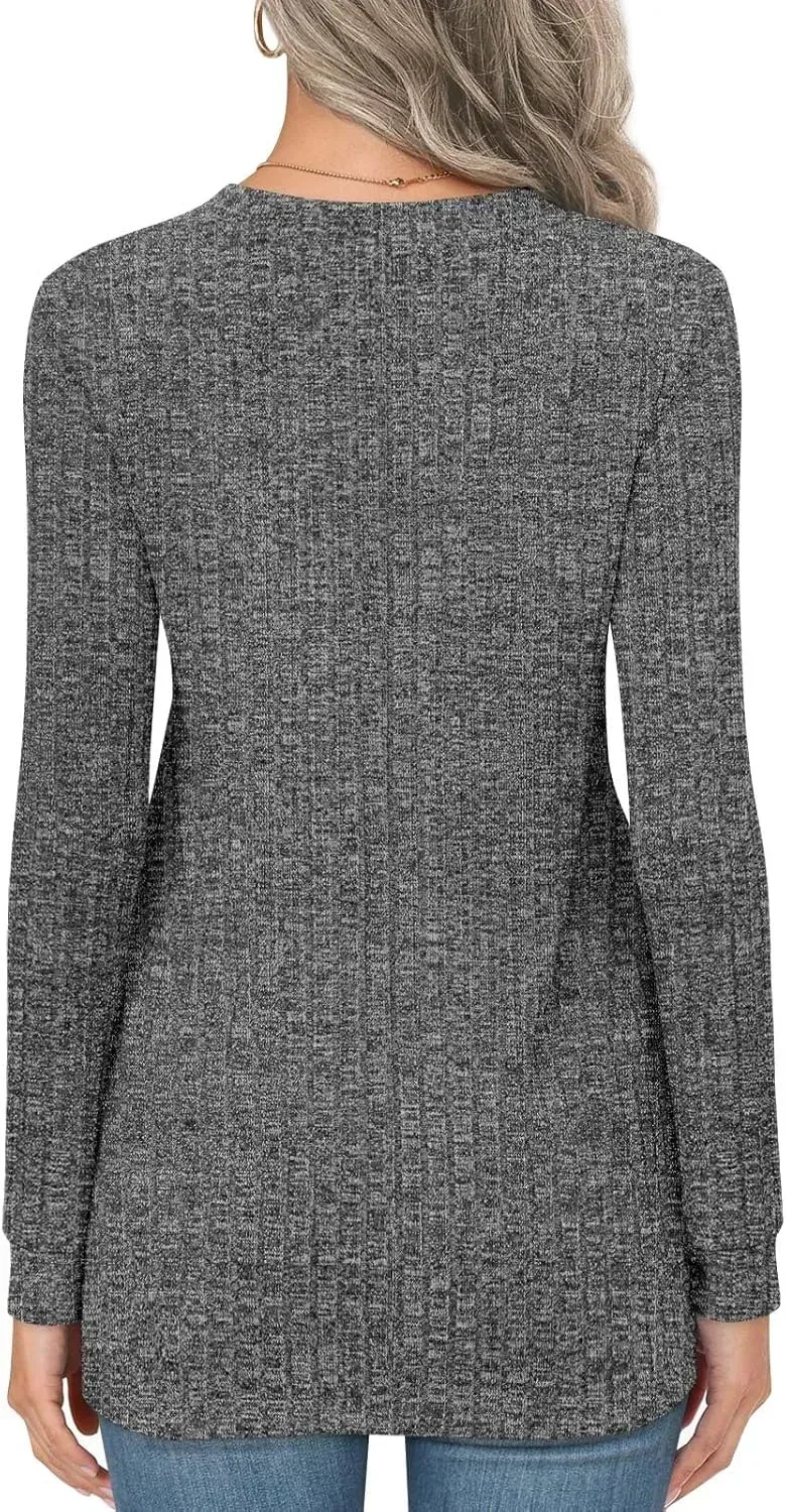 HOTGIFT Womens 2024 Fall Winter Tunic Tops Long Sleeve Casual T-Shirts Soft Comfy Stripe Blouse Lightweight