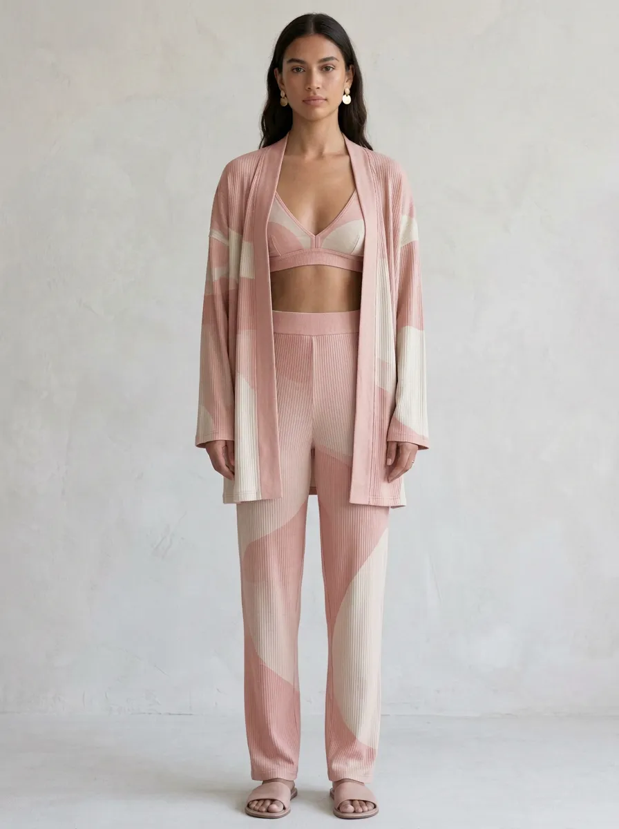 Geometric Textured Cardigan Lounge Set