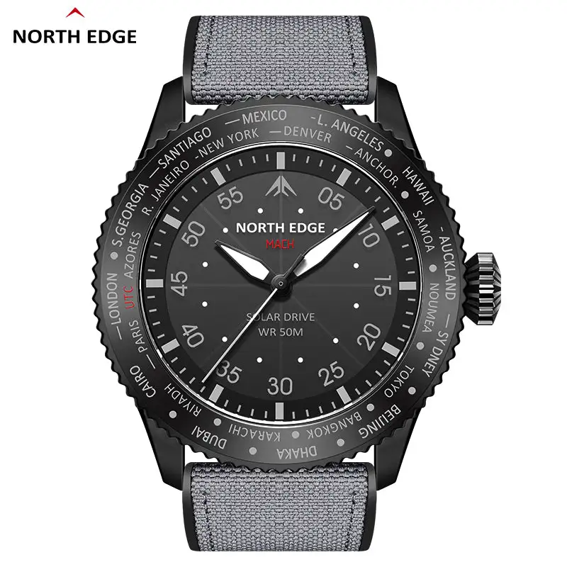North Edge Quartz watch pilot solar watch with brown strap MACH-Never needs a battery replacement