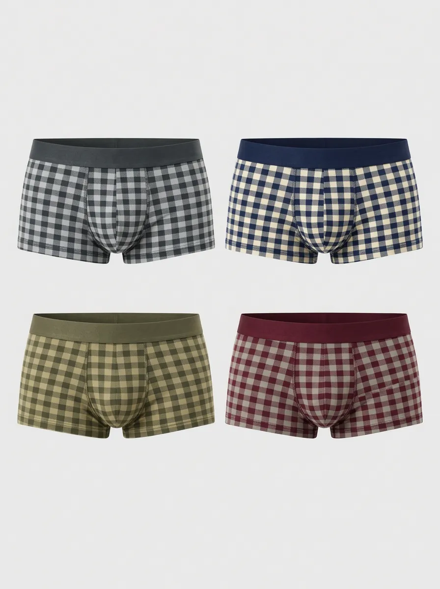 Men's Heritage Classic Plaid Pattern Printed Boxer Briefs 4-Pack