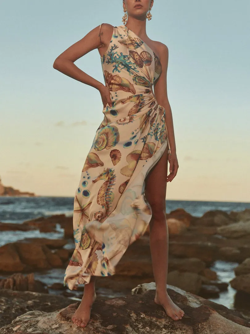 Shell Print Side Slit Maxi Dress