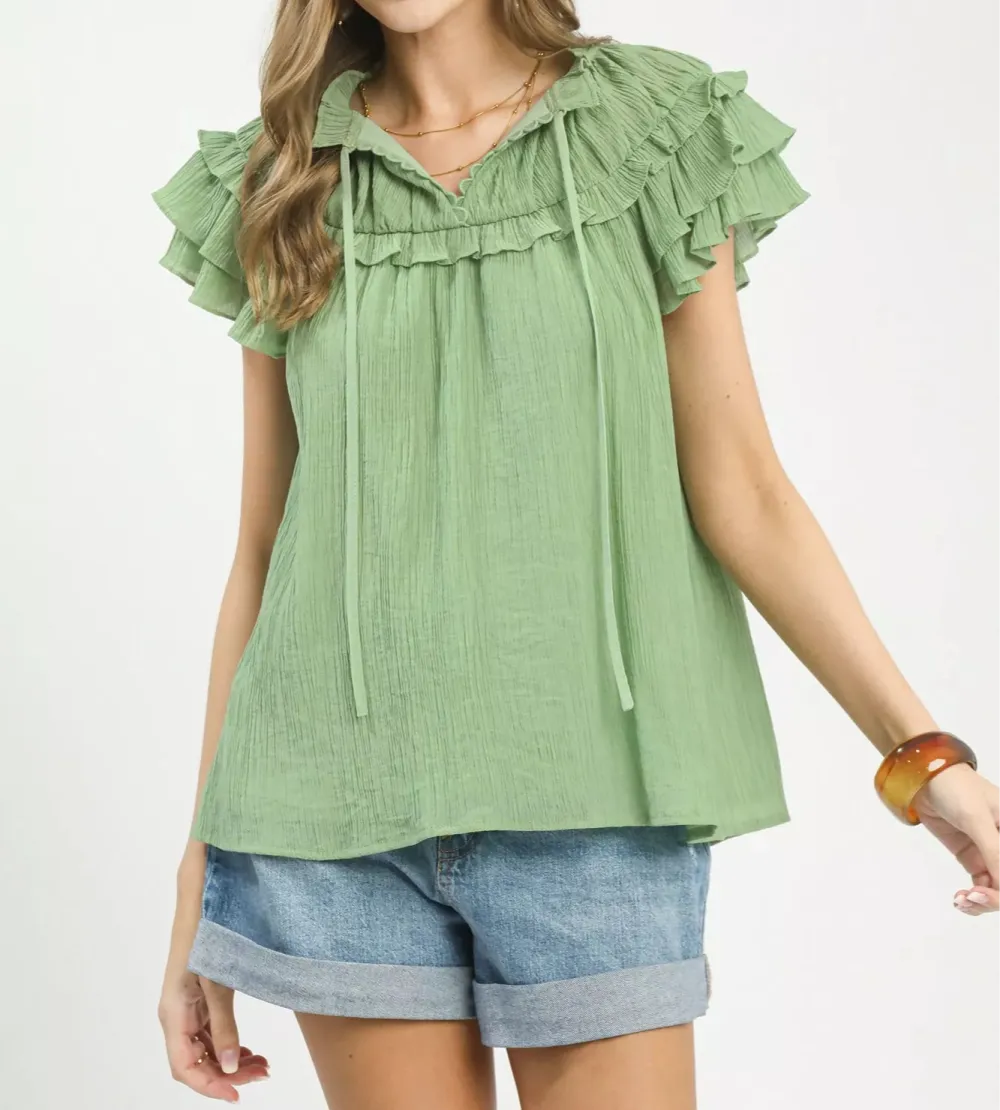 Ruffled Flutter Sleeve Textured Blouse