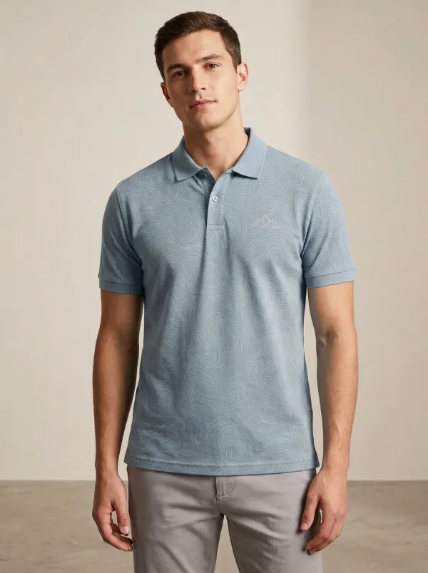 Patterned Topographic Men's Polo Shirt