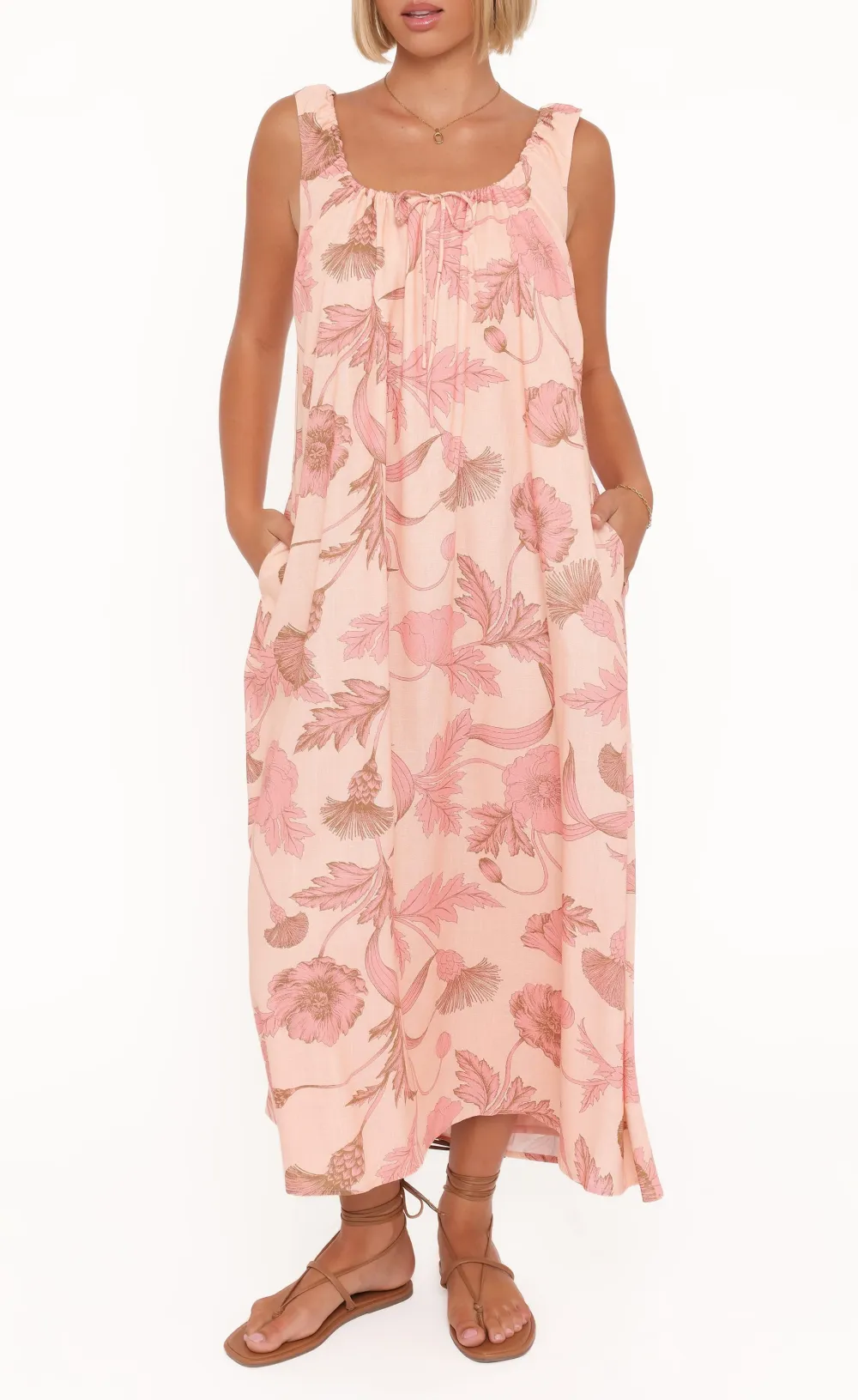 Linen Round Neck Maxi Dress