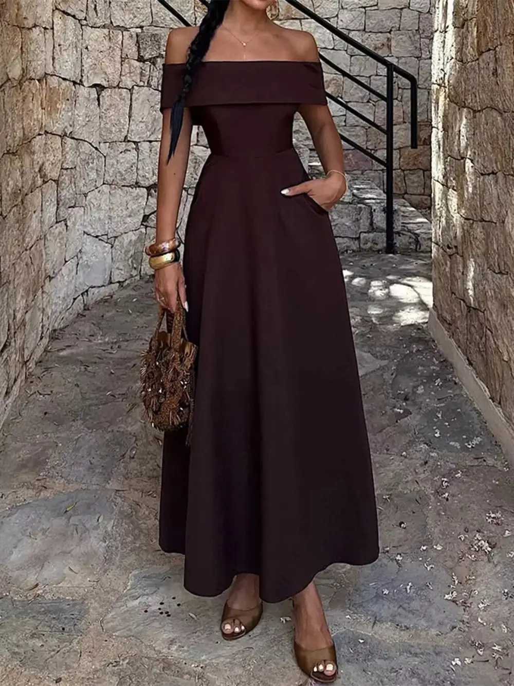 Structured Shape Off Maxi Dress
