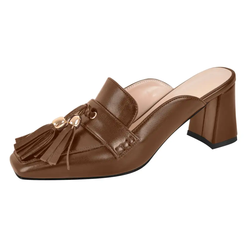Square Toe Chunky Heel Heeled Mules