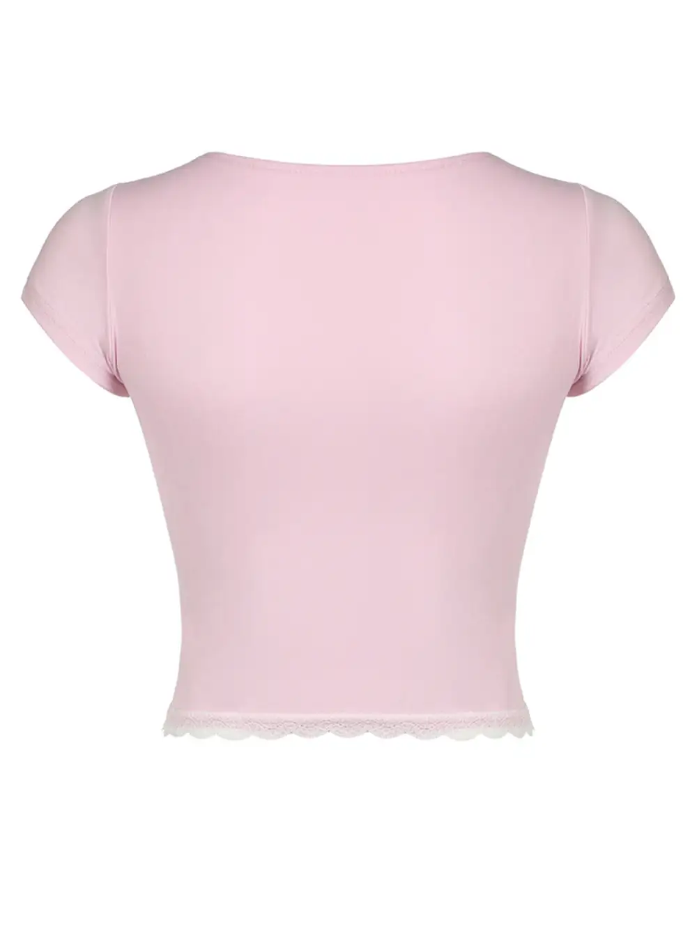 Short-Sleeve Bow-Detail Lace-Detail Cotton T-Shirt