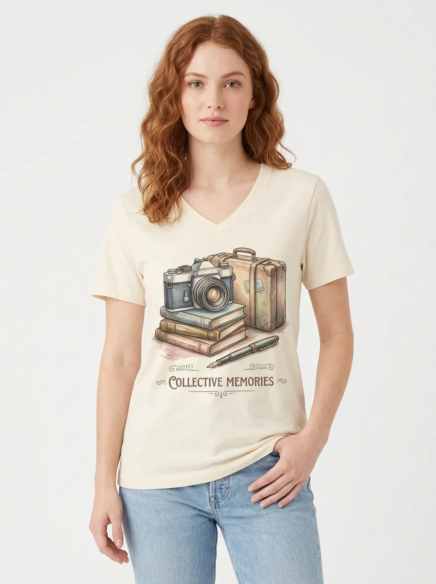 Women's Travel Photography-Inspired Camera Books Printed V-neck T-Shirt